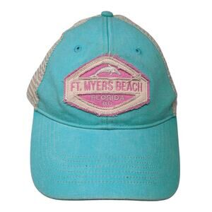 Ft. Myers Beach Florida 86 Snapback Trucker Hat Blue One Size DK Embroidery